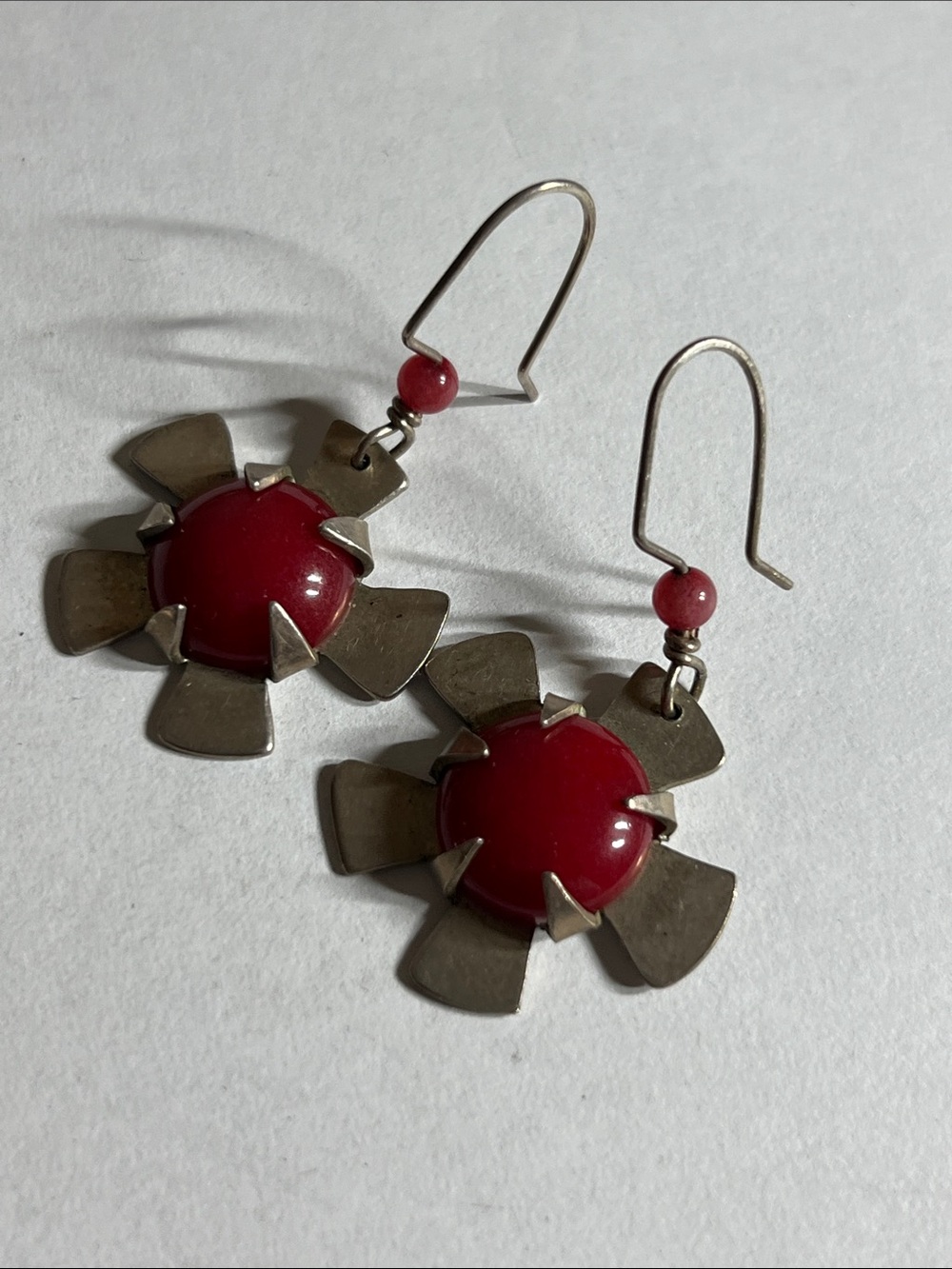 Red Floral Drop Earrings with sterling Silver-Tone Setting - Women Jewelry